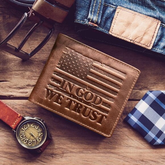 ‘IN GOD WE TRUST’ Blocking & 9 Card Slots Leather Patriotic American Flag Wallet - Picture 13 of 14